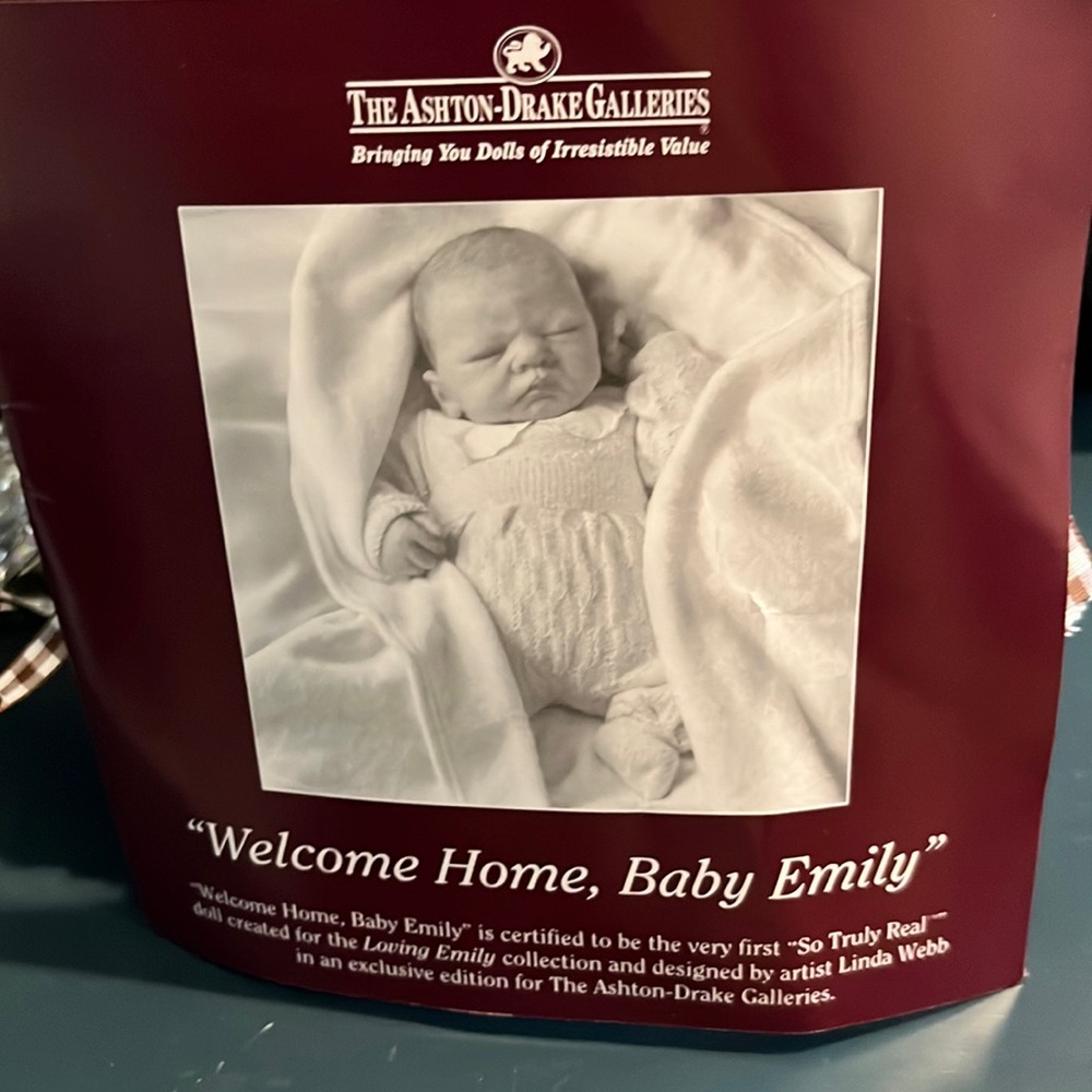Ashton drake galleries, baby, Emily certified so true real doll. Original box